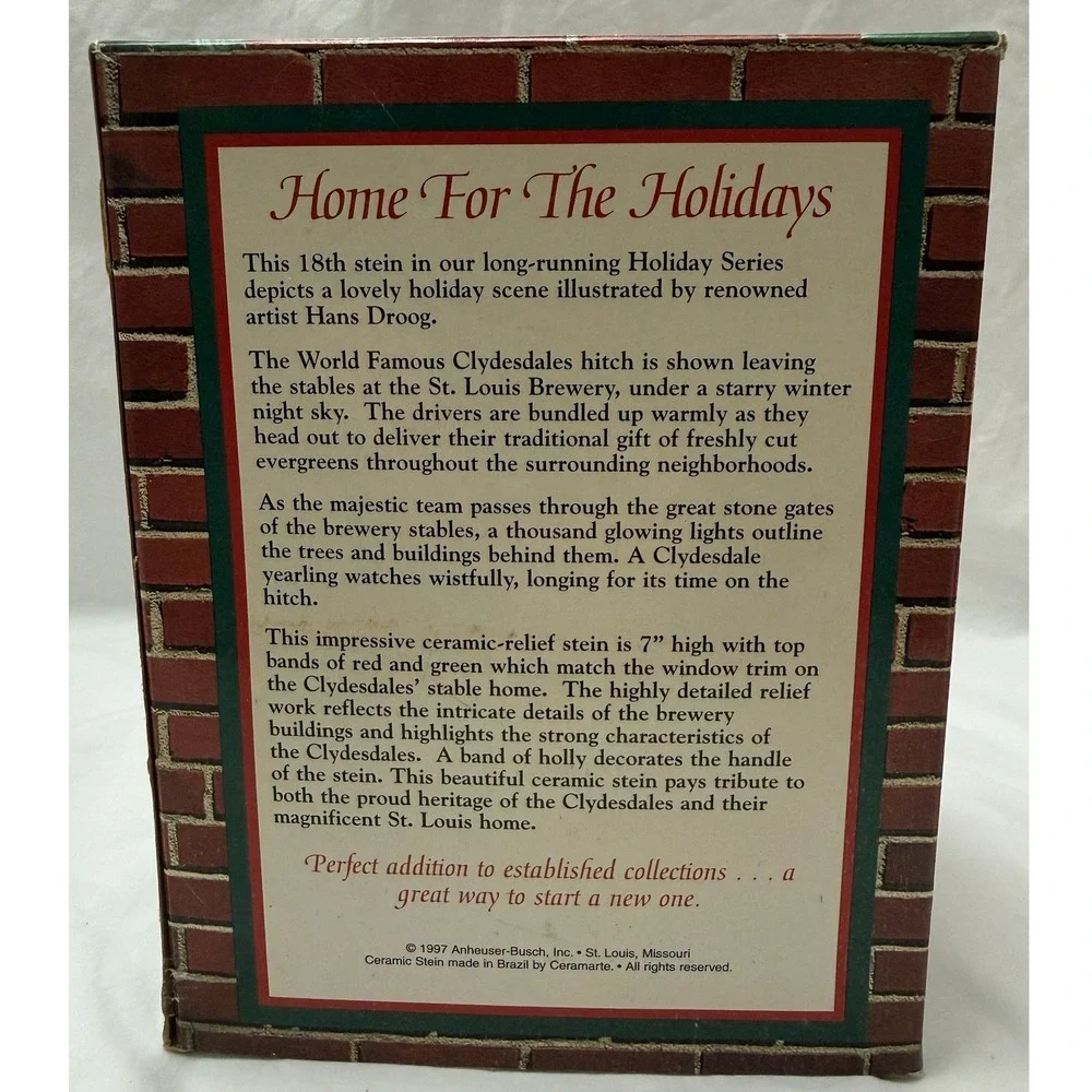 Vintage 1997 Budweiser Holiday Beer‎ Stein Home For The Holidays CS313 With Box